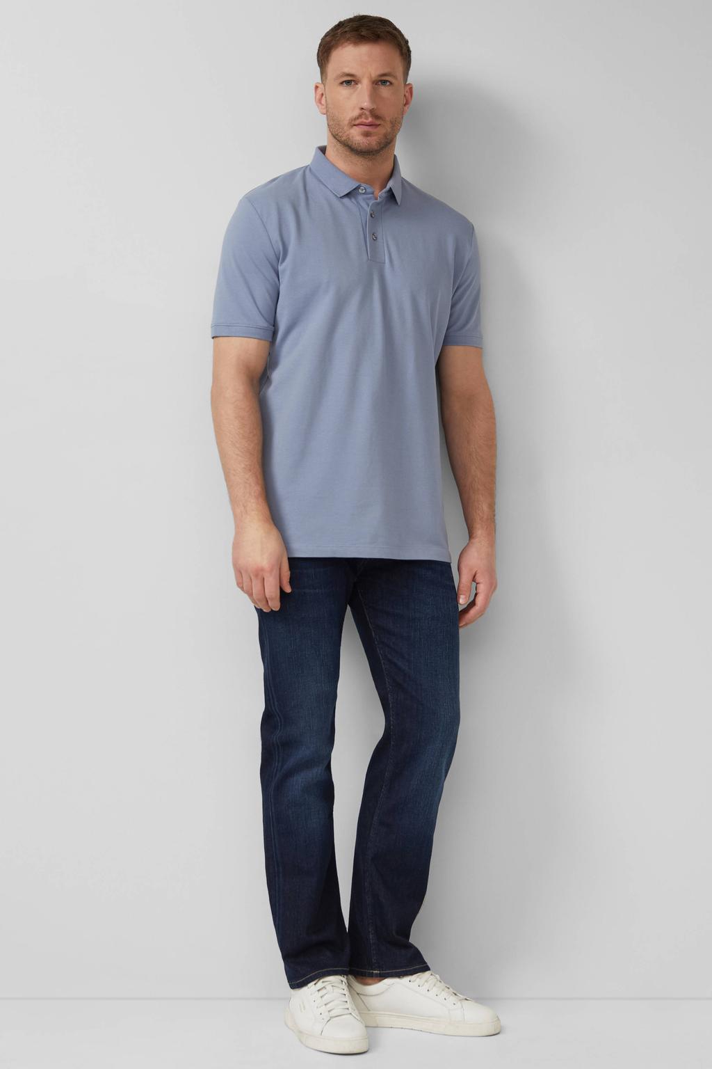 Blauwe heren s.Oliver BLACK LABEL regular polo van katoen met effen, korte mouwen, knoopsluiting en geribde boorden