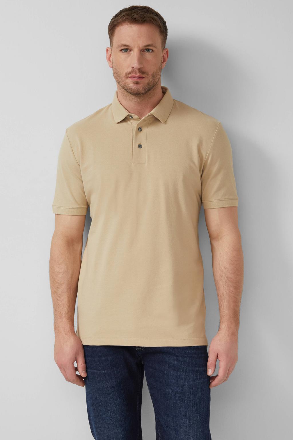 Lichtbruine heren s.Oliver BLACK LABEL regular polo van katoen met effen, korte mouwen, knoopsluiting en geribde boorden