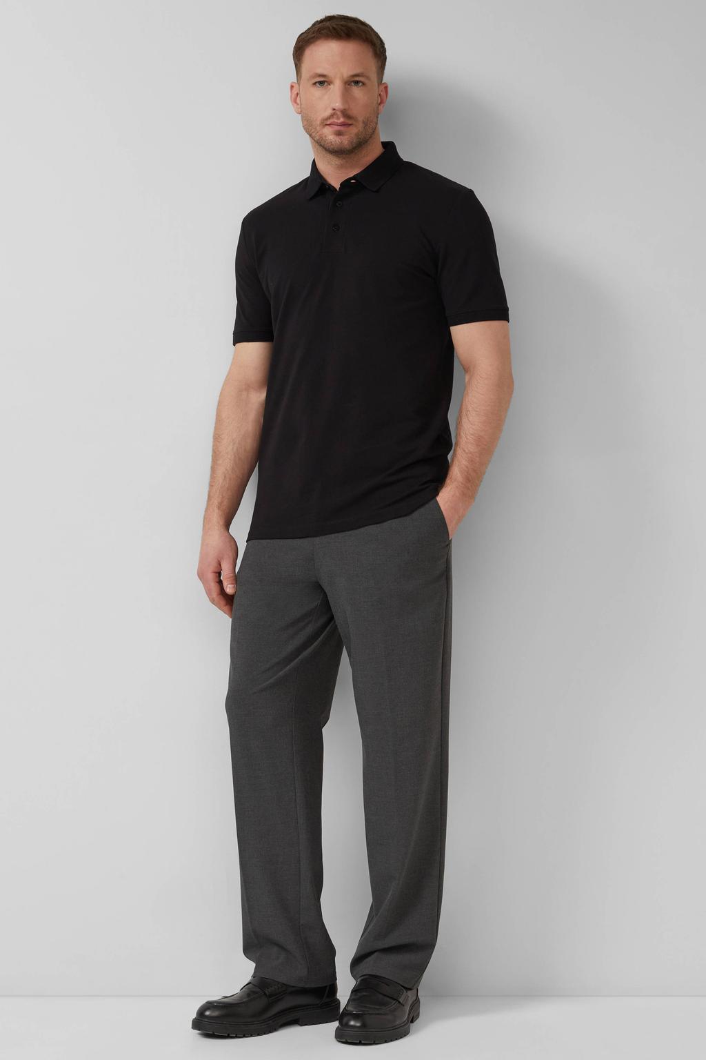 Zwarte heren s.Oliver BLACK LABEL regular polo van katoen met effen, korte mouwen, knoopsluiting en geribde boorden