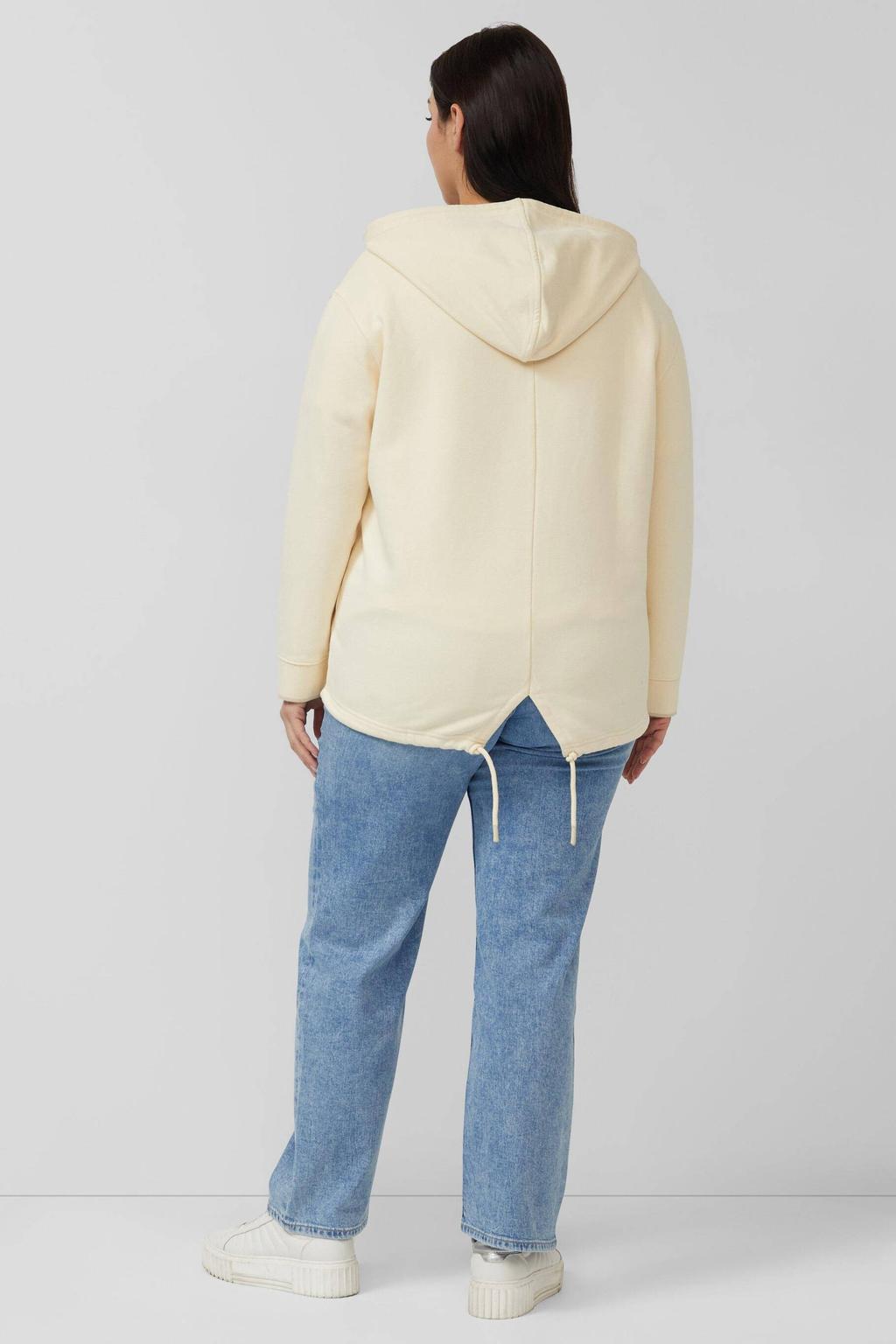 Ecru dames s.Oliver Curve hoodie van sweat materiaal met effen, lange mouwen en capuchon