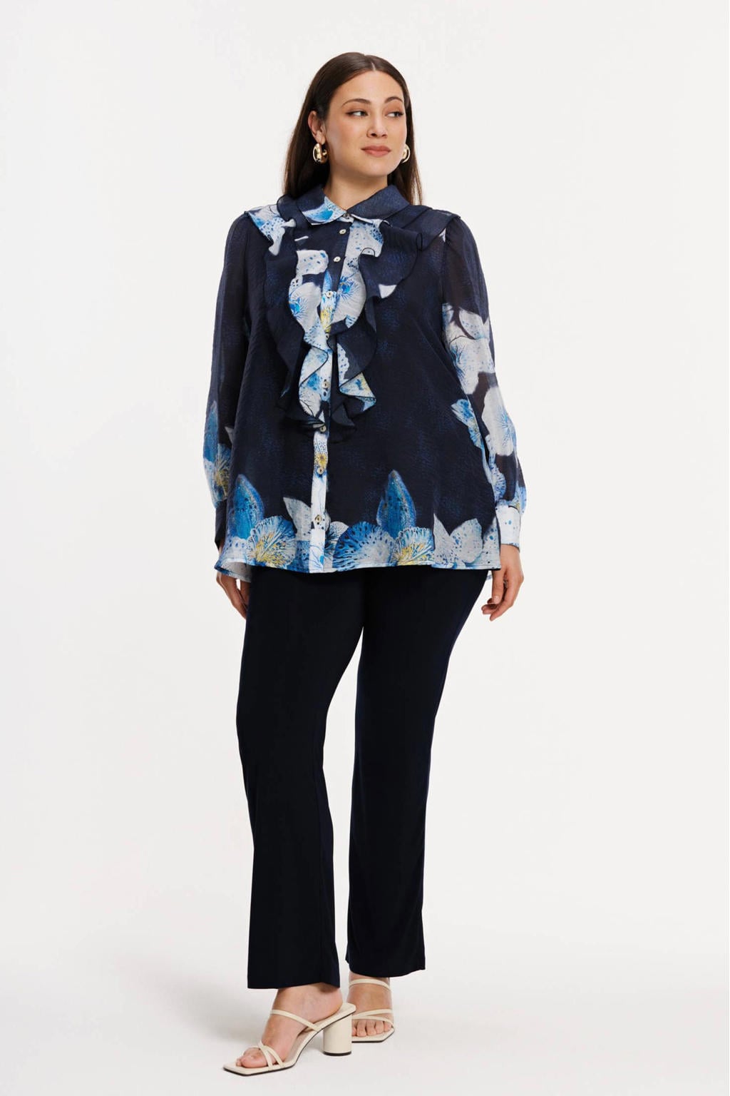 YOEK gebloemde blouse blauw