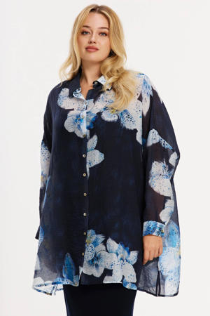 gebloemde blouse blauw
