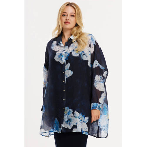 YOEK gebloemde blouse blauw afbeelding