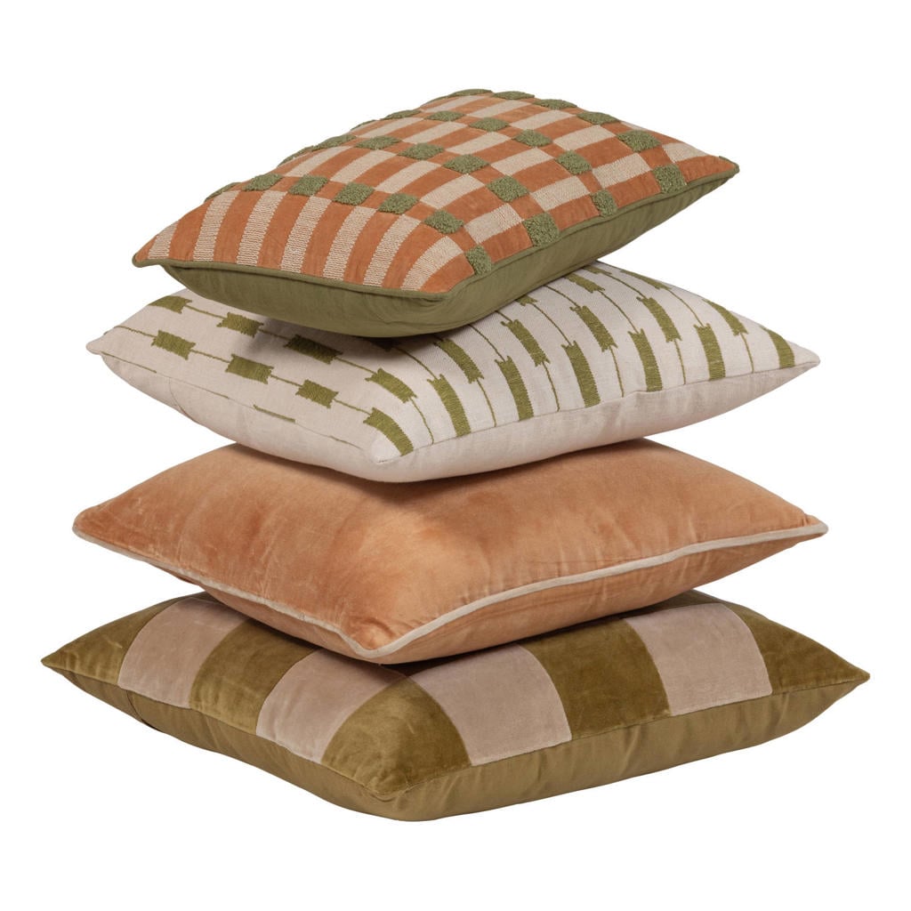 WOOOD Vola kussens groen/oranje (set van 4) (50x50x10 cm)