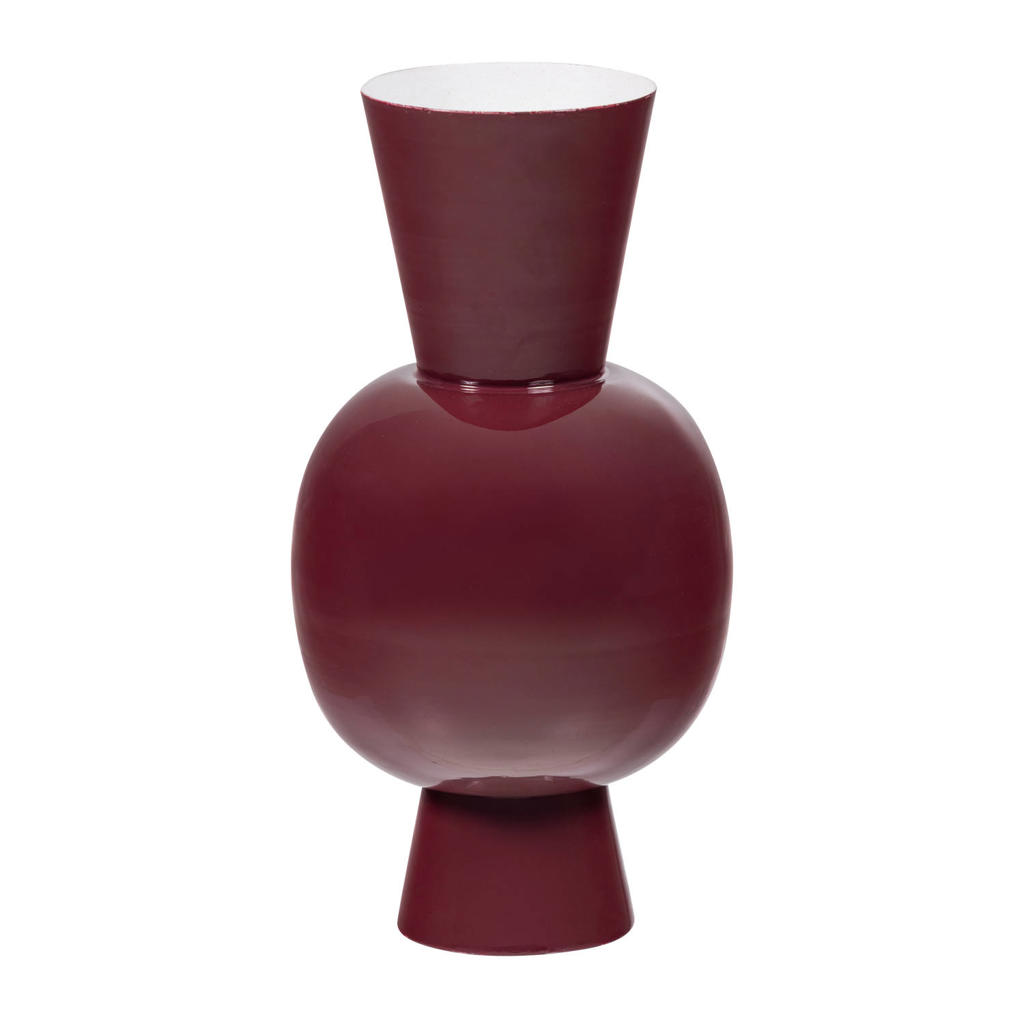 WOOOD WOOOD Auri Vaas 20 CM - Metaal - Hoogglans Wijnrood - 38x20x20