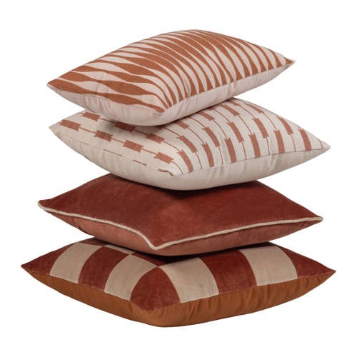 WOOOD Zena kussens roze/roestbruin - set van 4 (50x50x10 cm) afbeelding