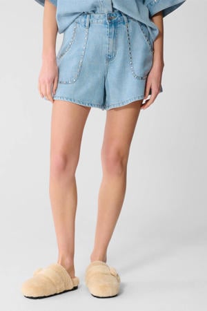 wide leg high waist short light blue denim
