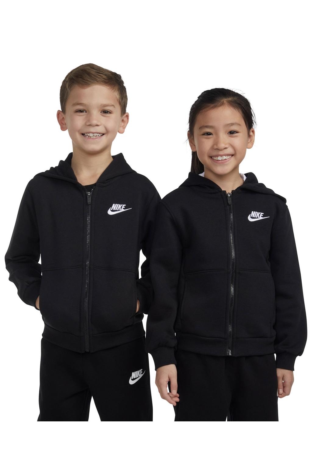 Zwarte jongens en meisjes Nike sweatvest van katoen met effen, lange mouwen, capuchon en ritssluiting