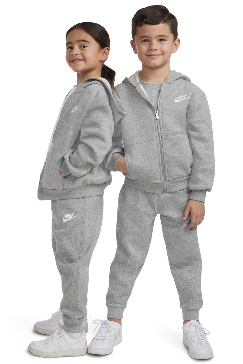 Grijs melange jongens en meisjes Nike sweatvest melange van katoen met effen, lange mouwen, capuchon en ritssluiting