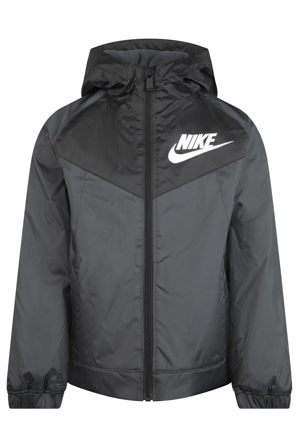 Antraciete jongens Nike tussenjas van polyester met lange mouwen, capuchon en ritssluiting