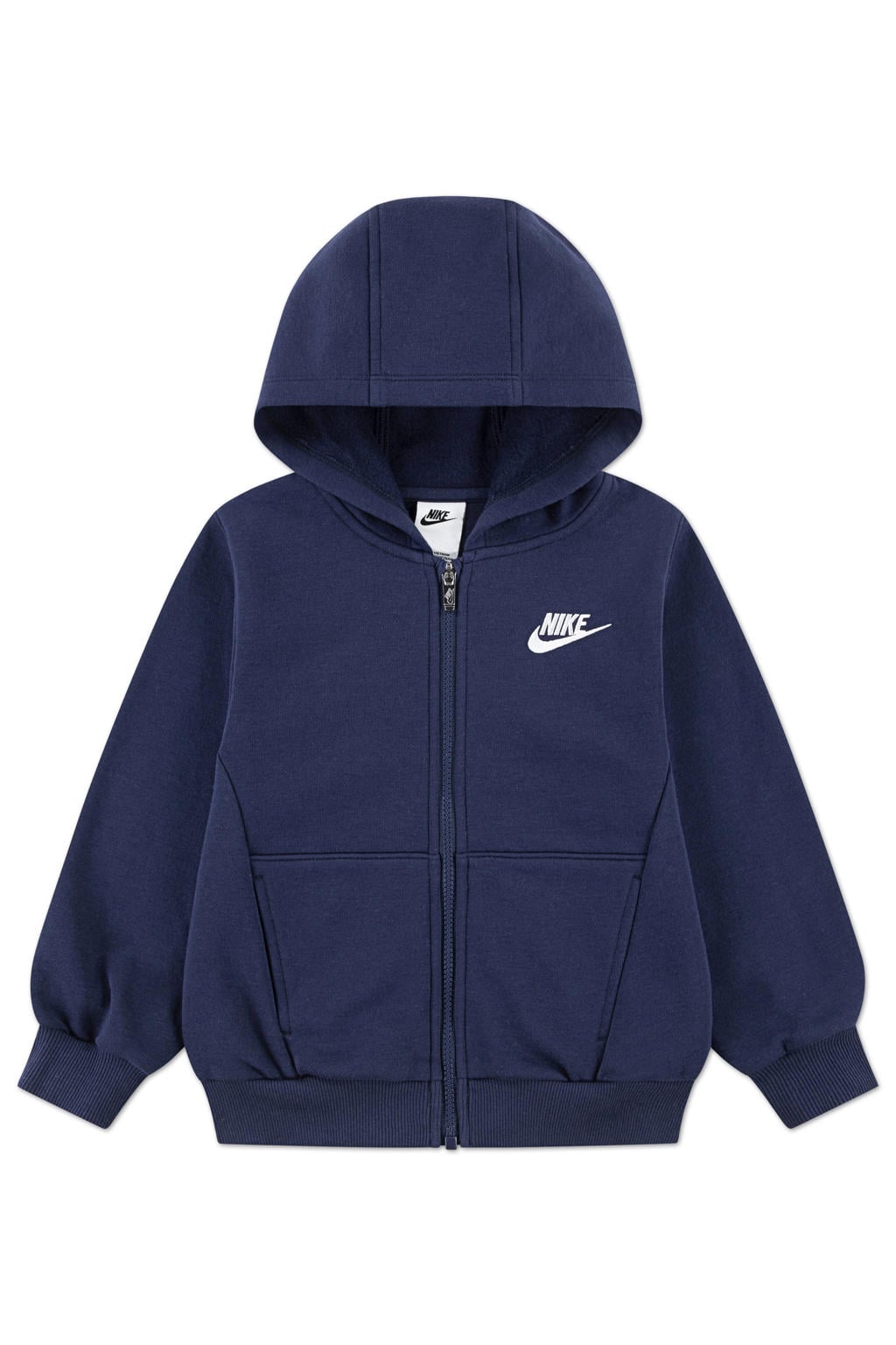 Donkerblauwe jongens en meisjes Nike sweatvest van katoen met effen, lange mouwen, capuchon en ritssluiting