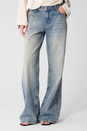 high waist wide leg jeans medium blue denim