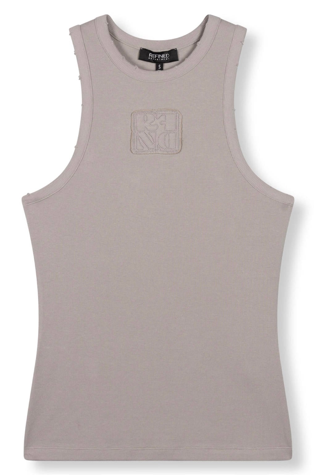 Grijs melange dames Refined Department singlet melange met logo dessin, ronde hals en slijtage details