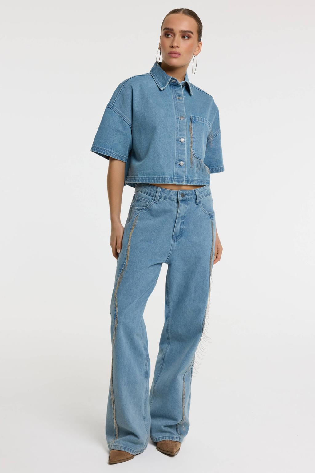 Medium blue denim dames Refined Department regular waist regular fit jeans van denim met effen