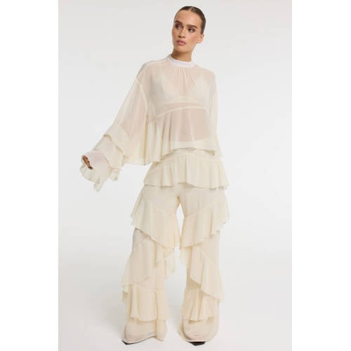 Refined Department regular waist flared broek ecru afbeelding