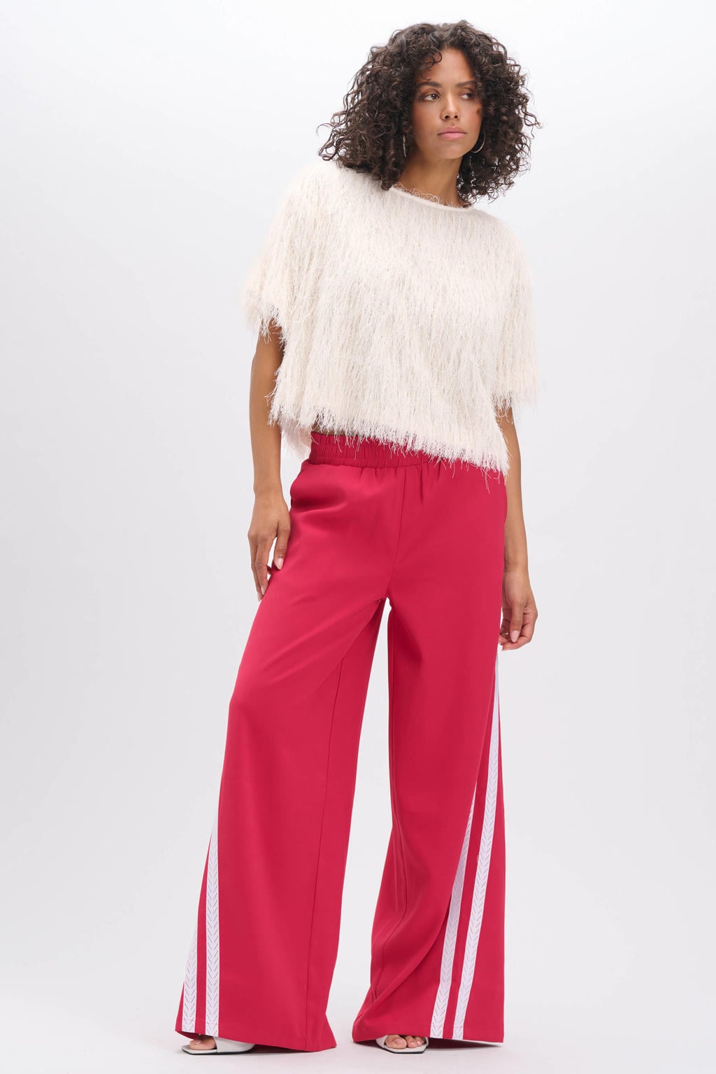 Rood en witte dames Refined Department wide leg regular waist pantalon met effen