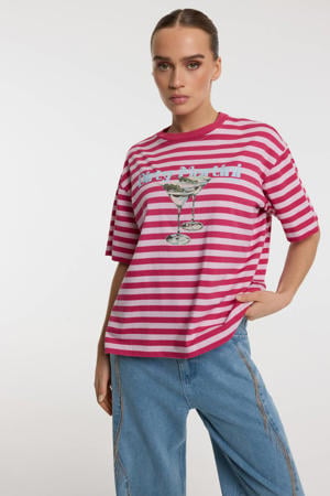 gestreepte T-shirt roze