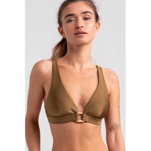 Sam Friday voorgevormde triangel bikinitop Flood met lurex olijfgroen afbeelding