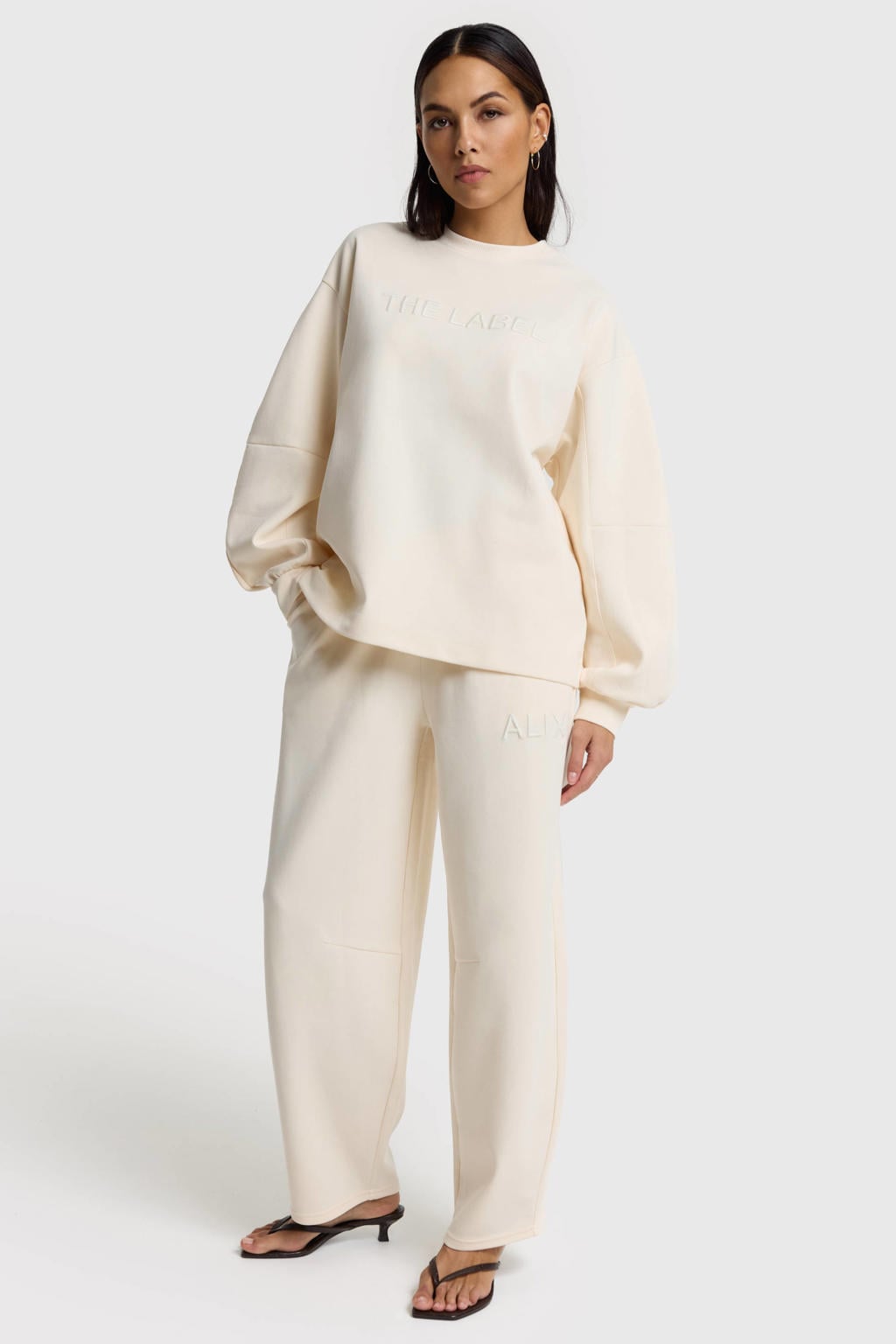 Crème dames Alix the Label barrel regular waist joggingbroek met effen