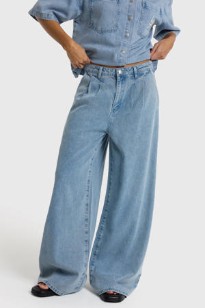 denim wide leg regular waist broek light blue denim