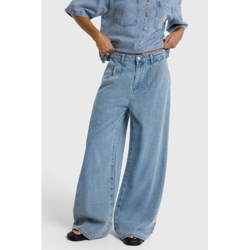 Alix the Label denim wide leg regular waist broek light blue denim afbeelding