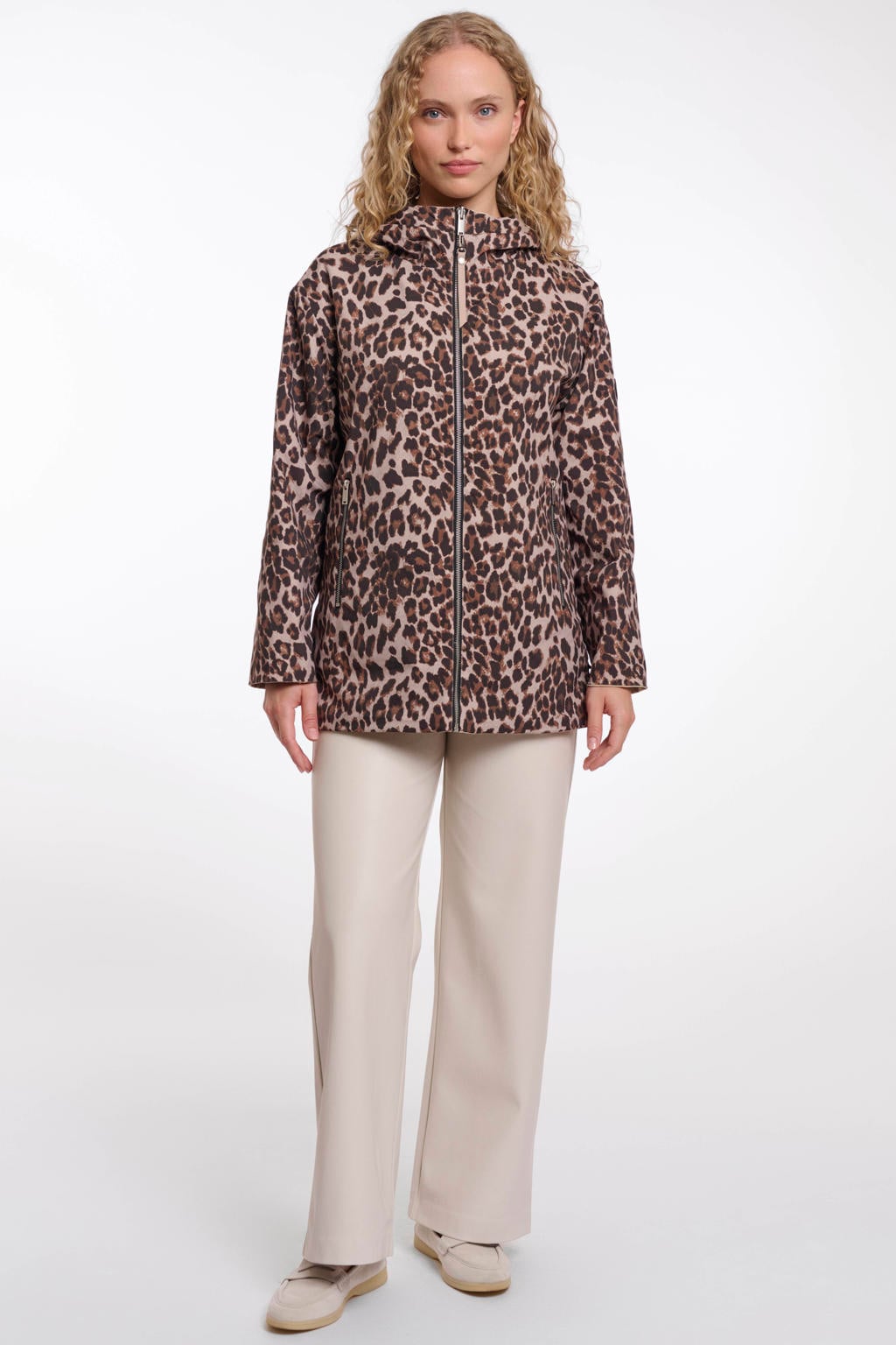 Beige en bruine dames Rino & Pelle reversible jas van polyester met effen, lange mouwen, capuchon en ritssluiting