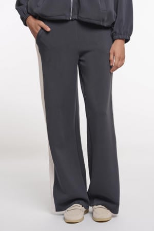wide leg high waist gestreepte broek grijs