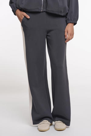 wide leg high waist gestreepte broek grijs