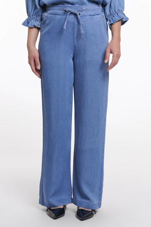 wide leg high waist casual broek medium blue denim