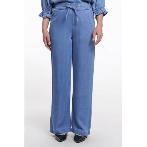 Rino & Pelle wide leg high waist casual broek medium blue denim afbeelding