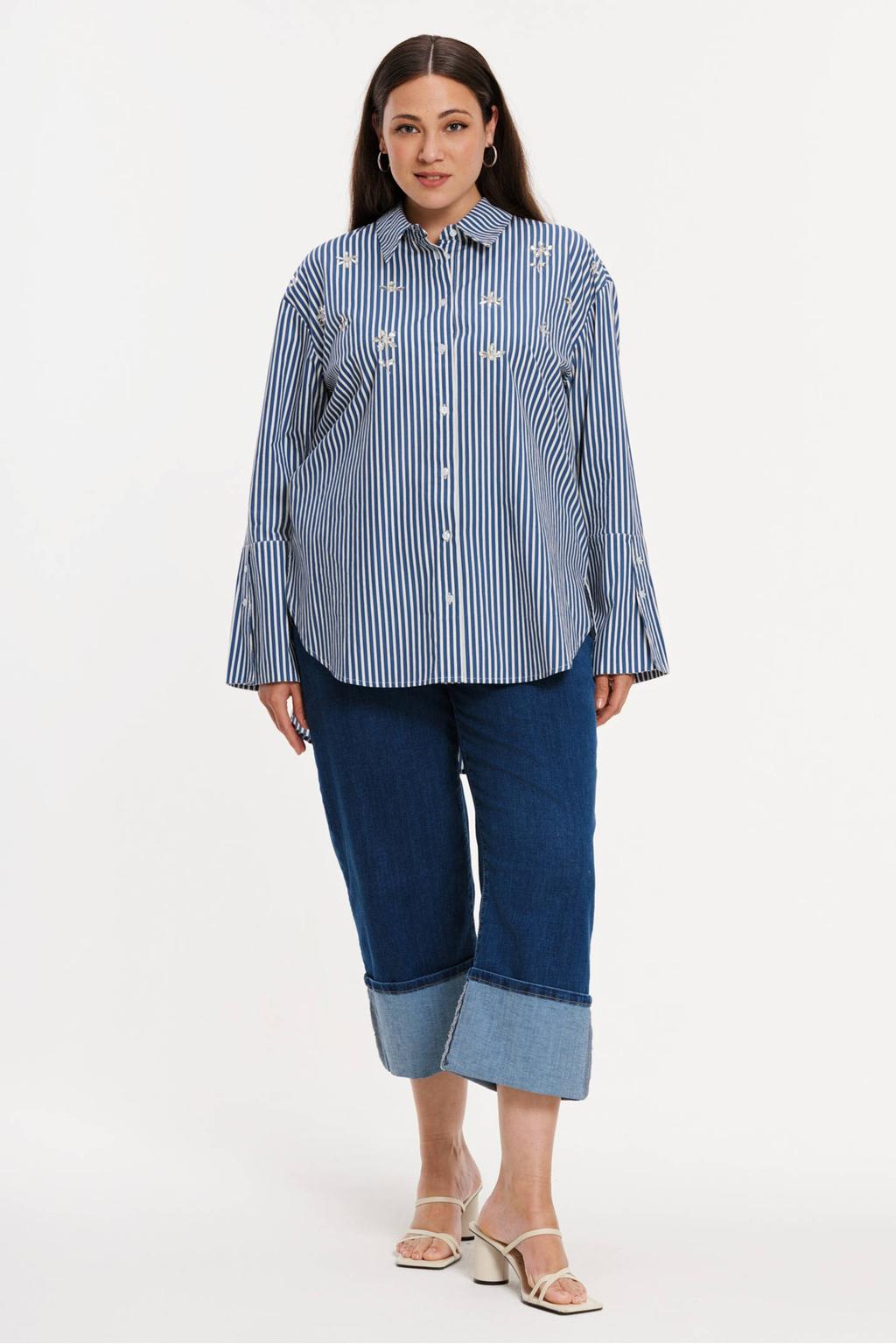 YOEK gestreepte blouse blauw