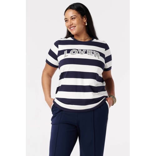 MS Mode gestreepte T-shirt donkerblauw afbeelding