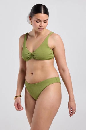 high leg bikinibroekje Wida met textuur olijfgroen