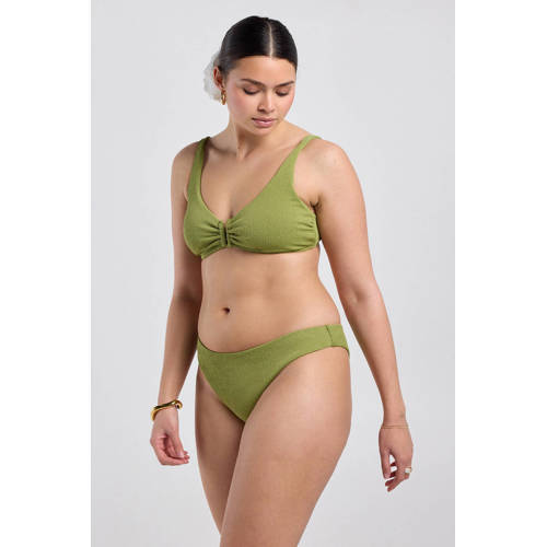 America Today high leg bikinibroekje Wida met textuur olijfgroen afbeelding