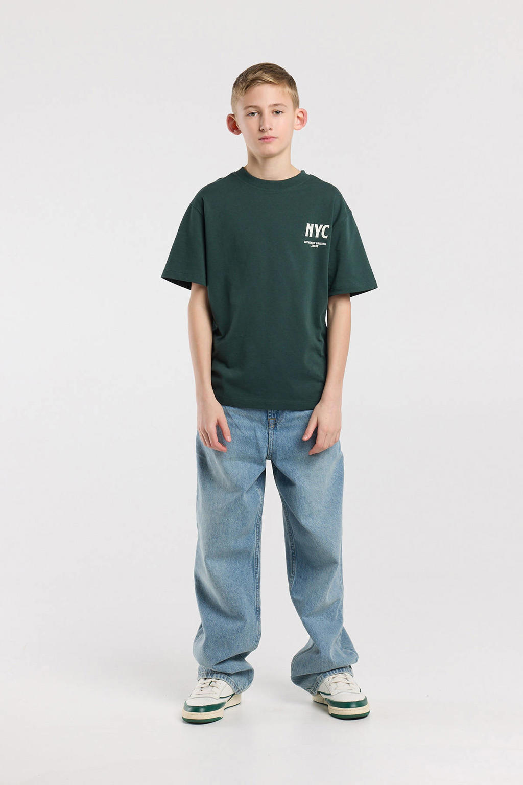 Medium blue denim jongens America Today baggy jeans van denim met ritssluiting en effen
