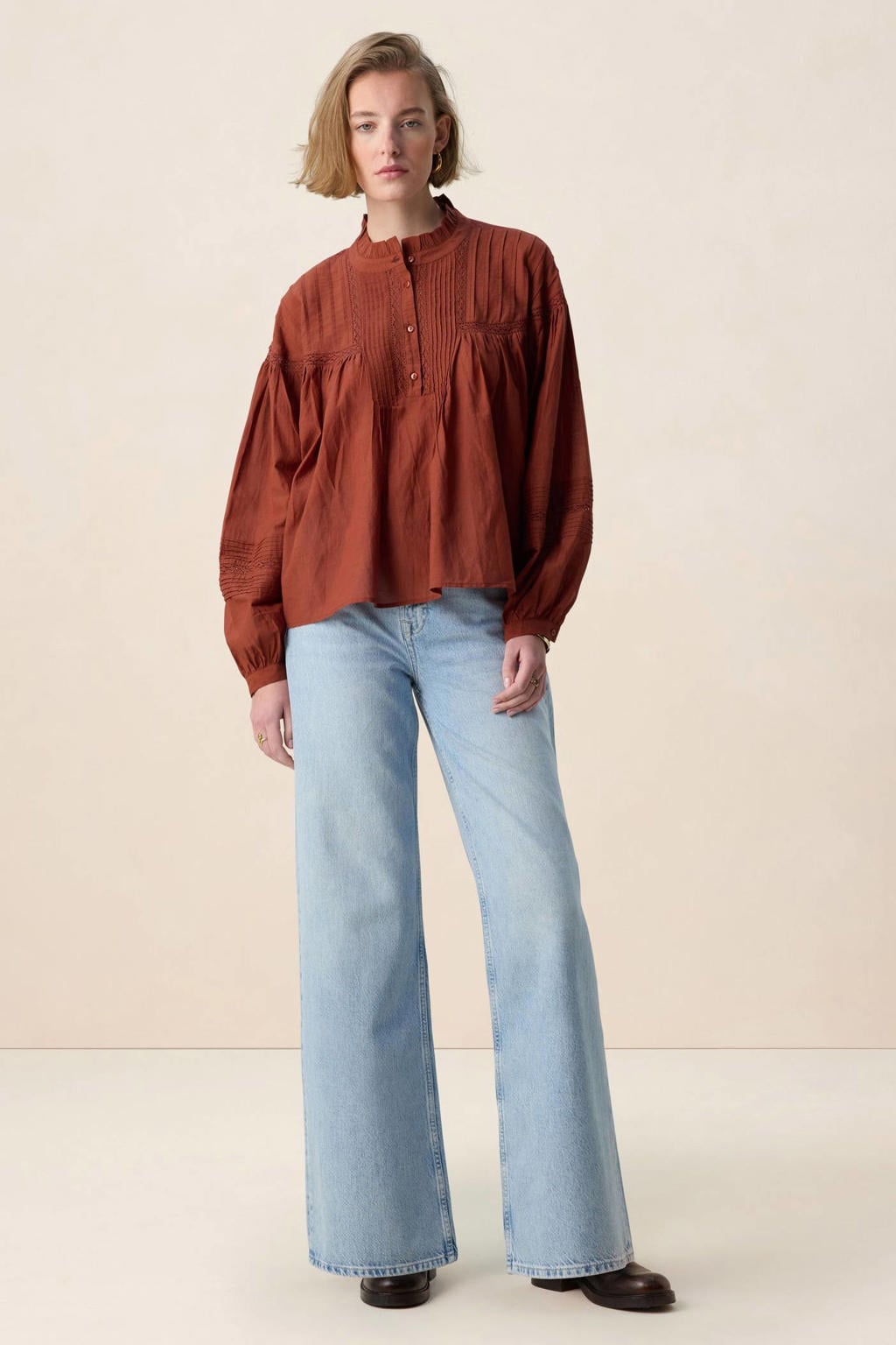 Sissy-Boy blousetop roodbruin broderie