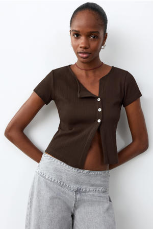 cropped top bruin rib gebreid