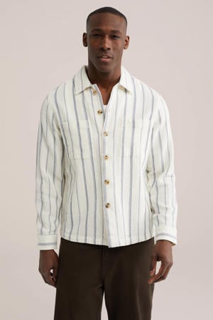 gestreepte overshirt met textuur ecru