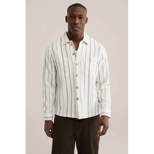 WE Fashion gestreepte overshirt met textuur ecru afbeelding