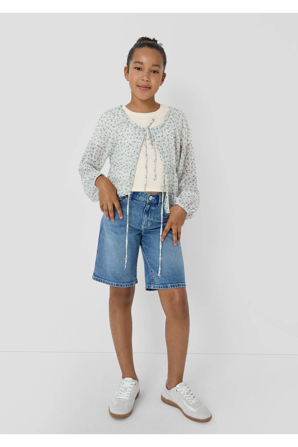 Ecru meisjes s.Oliver T-shirt van katoen met tekst print, korte mouwen en ronde hals