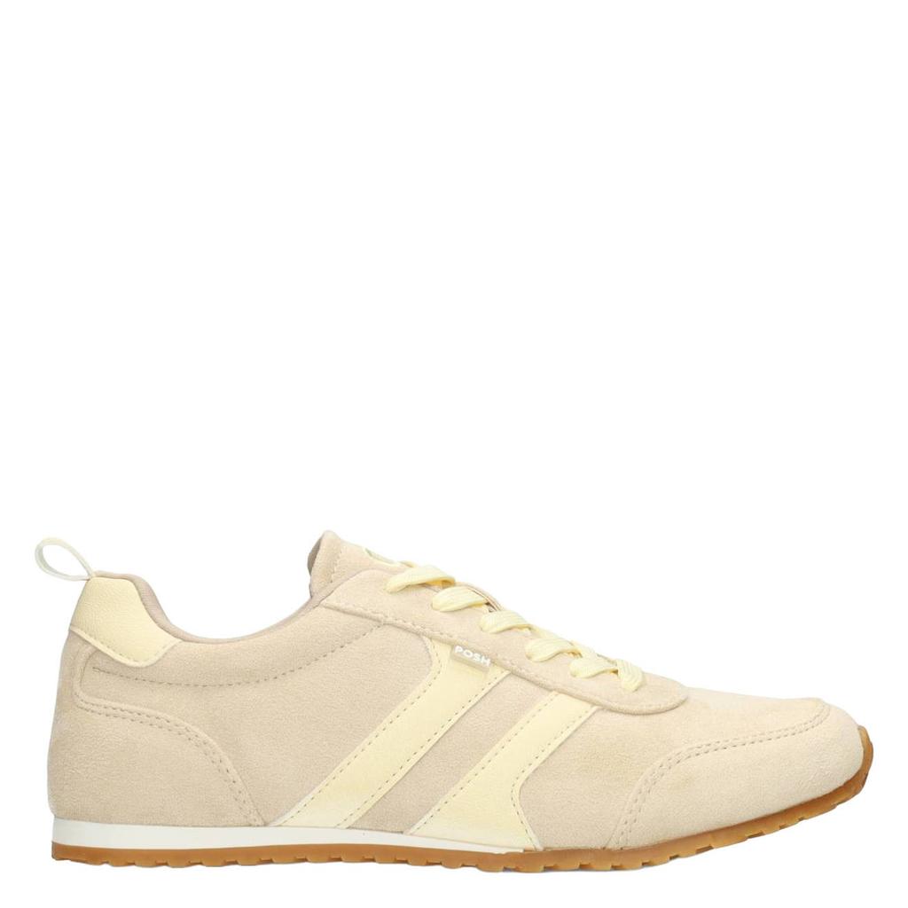 Lichtgele dames POSH by Poelman Maxine sneakers van microfiber met veters