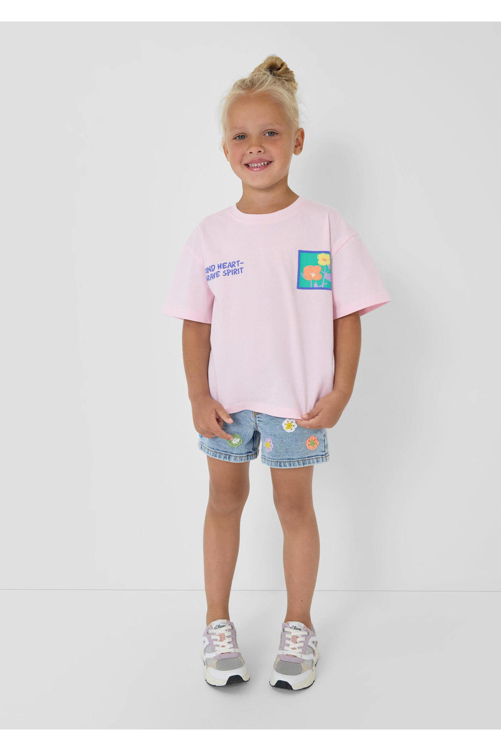 Light blue denim meisjes s.Oliver short van denim met rits- en knoopsluiting en effen