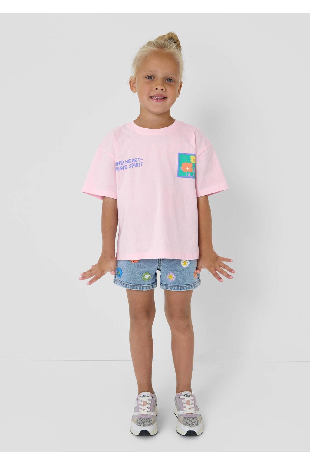 Roze meisjes s.Oliver T-shirt van katoen met backprint, korte mouwen en ronde hals