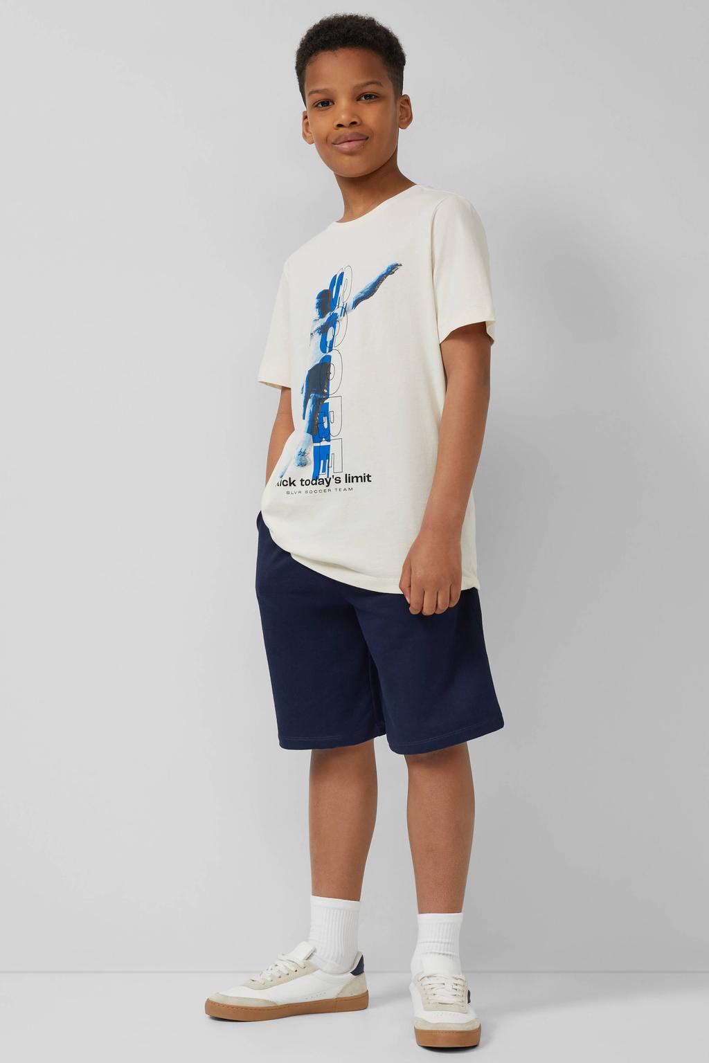 Donkerblauwe jongens s.Oliver regular waist sweatshort met loose fit, elastische tailleband met koord en effen