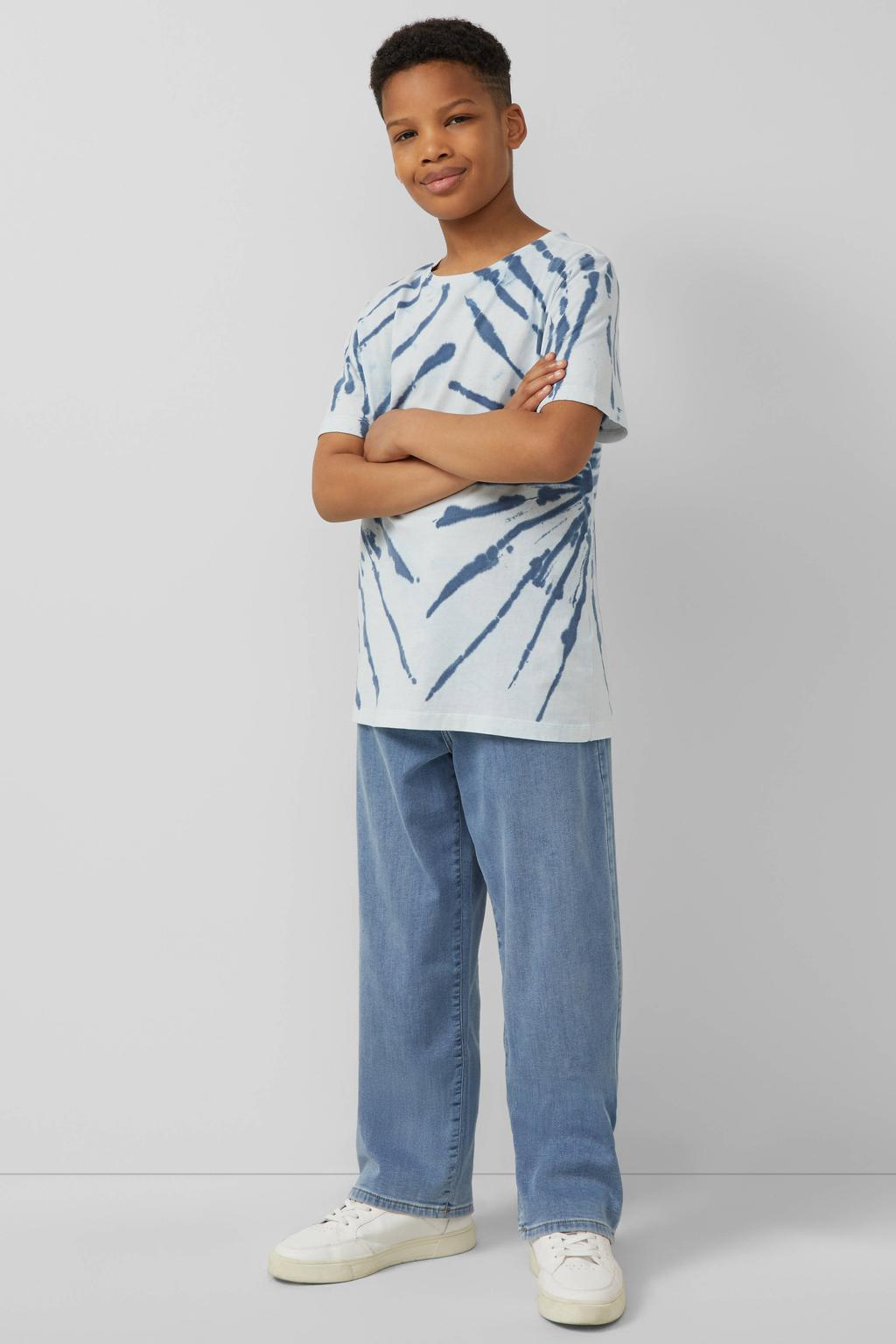 Donkerblauw en lichtblauwe jongens s.Oliver T-shirt van katoen met tie-dye effect, korte mouwen en ronde hals