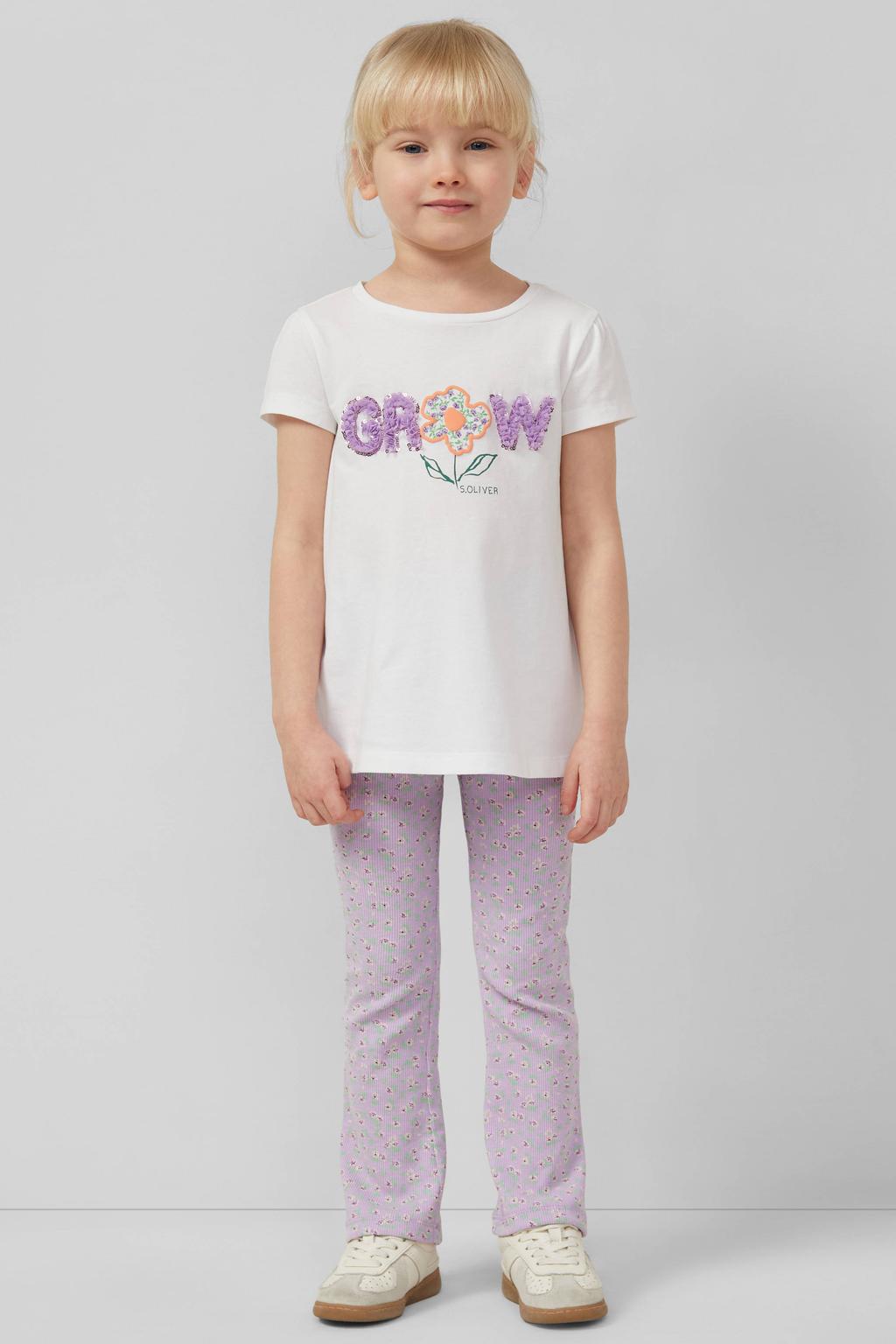 Witte meisjes s.Oliver T-shirt van katoen met tekst print, korte mouwen, ronde hals en pailletten