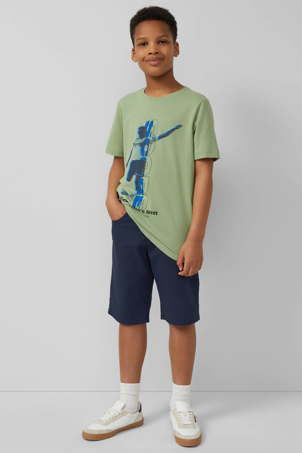Lichtgroene jongens s.Oliver T-shirt van katoen met printopdruk, korte mouwen en ronde hals