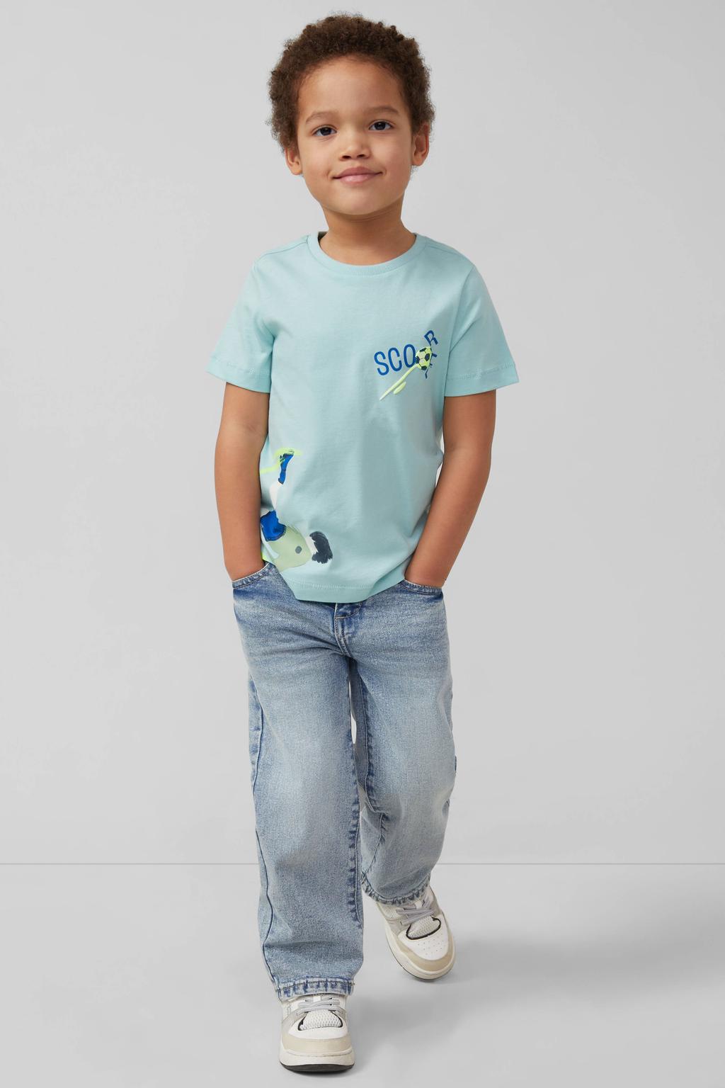 Lichtblauwe jongens s.Oliver T-shirt van katoen met printopdruk, korte mouwen en ronde hals