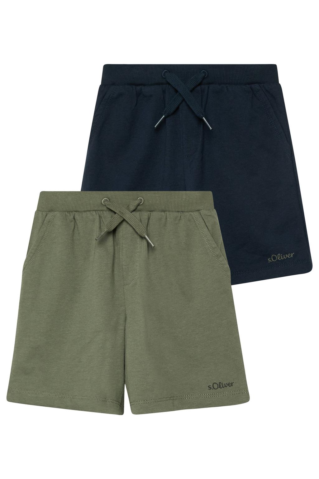 Set van 2 kaki en donkerblauwe jongens s.Oliver sweatshort met elastische tailleband met koord en effen
