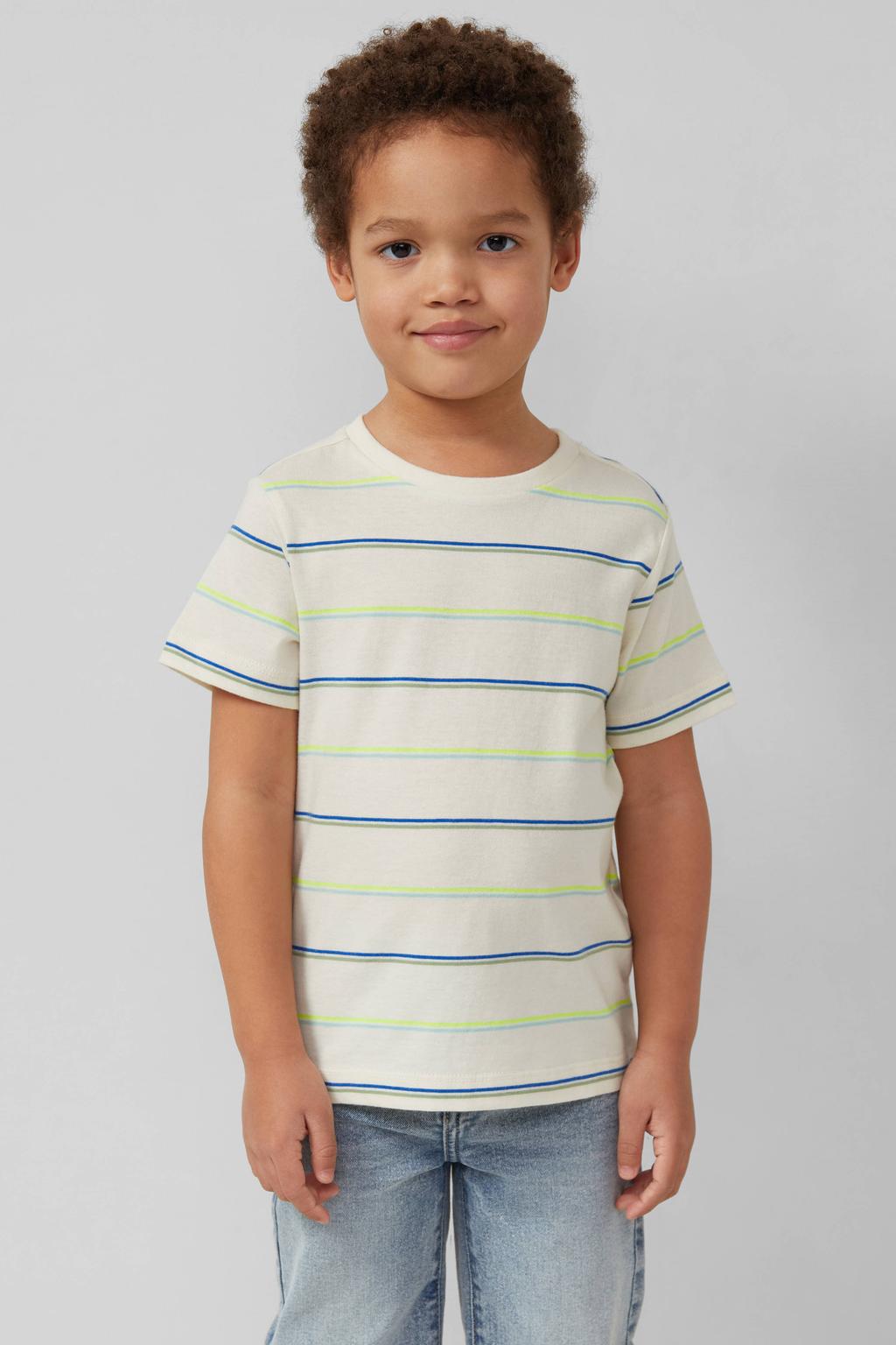 Ecru jongens s.Oliver T-shirt van katoen met meerkleurige print, korte mouwen en ronde hals